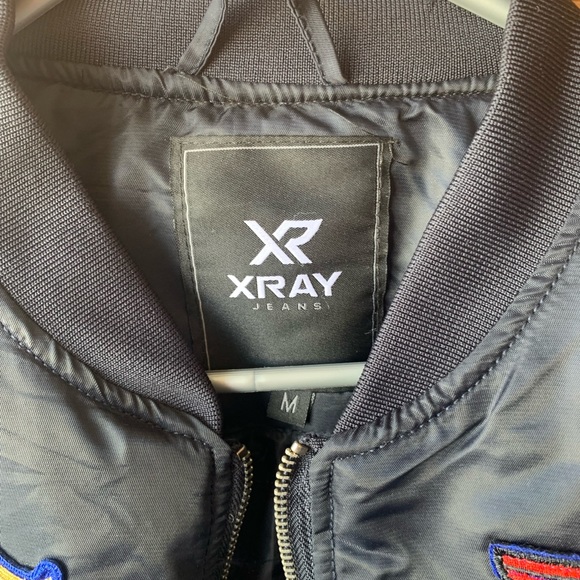 XRAY Jeans Black Stand Up Collar Long Sleeve Patch Embellished Flight Jacket M - Picture 7 of 8